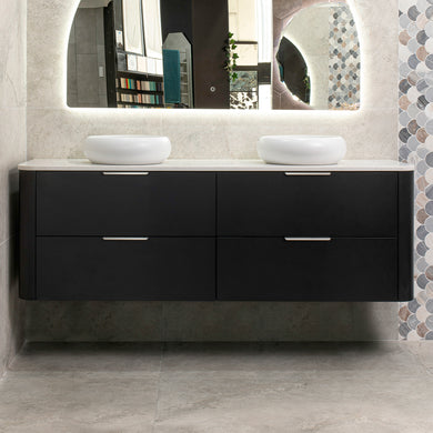 *Clearance* Tura Smooth 1800mm Curved Wall Hung Vanity Cabinet, Matte Black