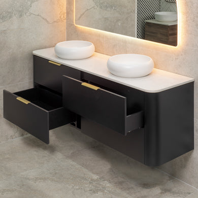 *Clearance* Tura Smooth 1800mm Curved Wall Hung Vanity Cabinet, Matte Black