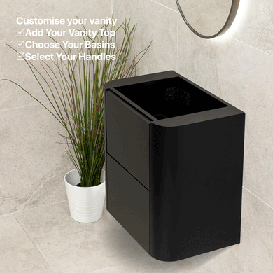 *Clearance* Tura Smooth Ensuite 600mm Curved Wall Hung Vanity Cabinet, Matte Black