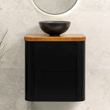 *Clearance* Tura Smooth Ensuite 600mm Curved Wall Hung Vanity Cabinet, Matte Black