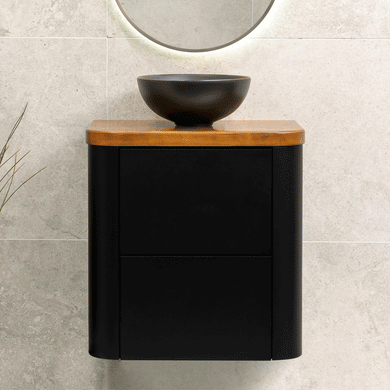 *Clearance* Tura Smooth Ensuite 600mm Curved Wall Hung Vanity Cabinet, Matte Black