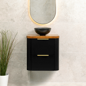 *Clearance* Tura Smooth Ensuite 600mm Curved Wall Hung Vanity Cabinet, Matte Black
