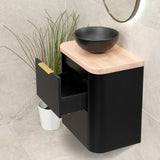 *Clearance* Tura Smooth Ensuite 600mm Curved Wall Hung Vanity Cabinet, Matte Black