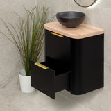 *Clearance* Tura Smooth Ensuite 600mm Curved Wall Hung Vanity Cabinet, Matte Black