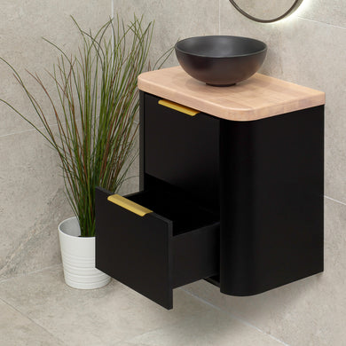 *Clearance* Tura Smooth Ensuite 600mm Curved Wall Hung Vanity Cabinet, Matte Black