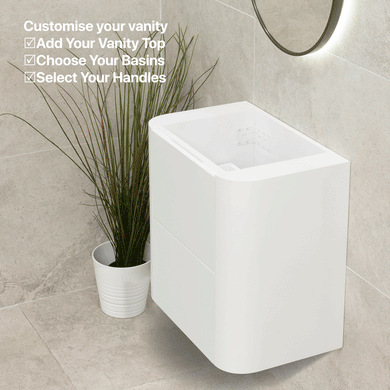 *Clearance* Tura Smooth Ensuite 600mm Curved Wall Hung Vanity Cabinet, Matte White
