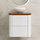 *Clearance* Tura Smooth Ensuite 600mm Curved Wall Hung Vanity Cabinet, Matte White