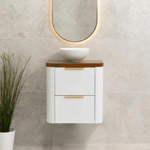 *Clearance* Tura Smooth Ensuite 600mm Curved Wall Hung Vanity Cabinet, Matte White