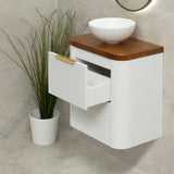 *Clearance* Tura Smooth Ensuite 600mm Curved Wall Hung Vanity Cabinet, Matte White