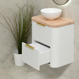 *Clearance* Tura Smooth Ensuite 600mm Curved Wall Hung Vanity Cabinet, Matte White