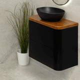 *Clearance* Tura Smooth Ensuite 750mm Curved Wall Hung Vanity Cabinet, Matte Black