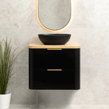 *Clearance* Tura Smooth Ensuite 750mm Curved Wall Hung Vanity Cabinet, Matte Black