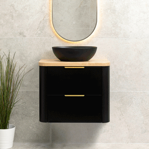 *Clearance* Tura Smooth Ensuite 750mm Curved Wall Hung Vanity Cabinet, Matte Black
