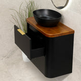 *Clearance* Tura Smooth Ensuite 750mm Curved Wall Hung Vanity Cabinet, Matte Black