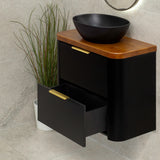 *Clearance* Tura Smooth Ensuite 750mm Curved Wall Hung Vanity Cabinet, Matte Black