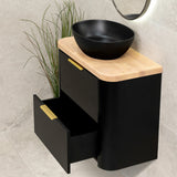 *Clearance* Tura Smooth Ensuite 750mm Curved Wall Hung Vanity Cabinet, Matte Black