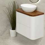 *Clearance* Tura Smooth Ensuite 750mm Curved Wall Hung Vanity Cabinet, Matte White