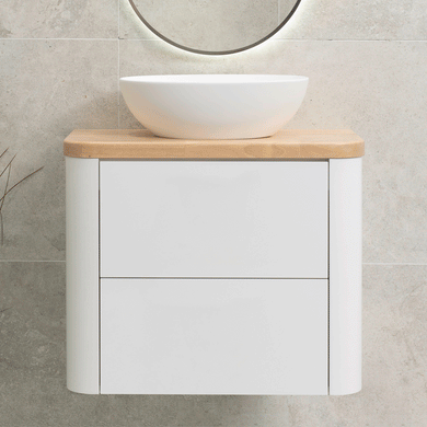 *Clearance* Tura Smooth Ensuite 750mm Curved Wall Hung Vanity Cabinet, Matte White