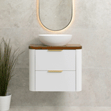 *Clearance* Tura Smooth Ensuite 750mm Curved Wall Hung Vanity Cabinet, Matte White