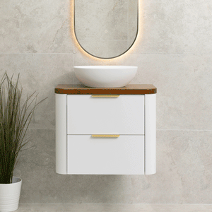*Clearance* Tura Smooth Ensuite 750mm Curved Wall Hung Vanity Cabinet, Matte White