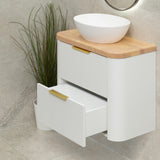 *Clearance* Tura Smooth Ensuite 750mm Curved Wall Hung Vanity Cabinet, Matte White