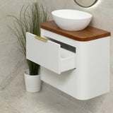 *Clearance* Tura Smooth Ensuite 750mm Curved Wall Hung Vanity Cabinet, Matte White