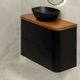 *Clearance* Tura Smooth Ensuite 900mm Curved Wall Hung Vanity Cabinet, Matte Black