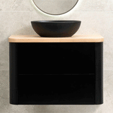 *Clearance* Tura Smooth Ensuite 900mm Curved Wall Hung Vanity Cabinet, Matte Black