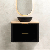 *Clearance* Tura Smooth Ensuite 900mm Curved Wall Hung Vanity Cabinet, Matte Black