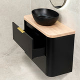 *Clearance* Tura Smooth Ensuite 900mm Curved Wall Hung Vanity Cabinet, Matte Black