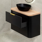 *Clearance* Tura Smooth Ensuite 900mm Curved Wall Hung Vanity Cabinet, Matte Black