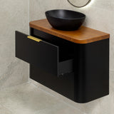 *Clearance* Tura Smooth Ensuite 900mm Curved Wall Hung Vanity Cabinet, Matte Black