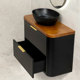 *Clearance* Tura Smooth Ensuite 900mm Curved Wall Hung Vanity Cabinet, Matte Black