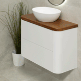 *Clearance* Tura Smooth Ensuite 900mm Curved Wall Hung Vanity Cabinet, Matte White