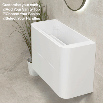 *Clearance* Tura Smooth Ensuite 900mm Curved Wall Hung Vanity Cabinet, Matte White