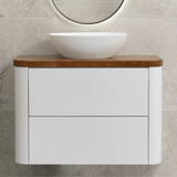 *Clearance* Tura Smooth Ensuite 900mm Curved Wall Hung Vanity Cabinet, Matte White