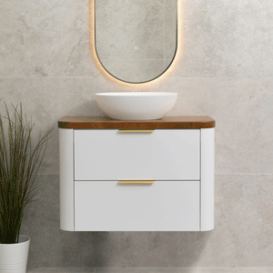 *Clearance* Tura Smooth Ensuite 900mm Curved Wall Hung Vanity Cabinet, Matte White