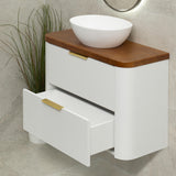 *Clearance* Tura Smooth Ensuite 900mm Curved Wall Hung Vanity Cabinet, Matte White