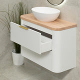 *Clearance* Tura Smooth Ensuite 900mm Curved Wall Hung Vanity Cabinet, Matte White