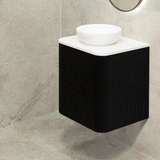 *Clearance* Tura Groove 600mm Curved Wall Hung Vanity Cabinet, Matte Black