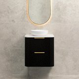 *Clearance* Tura Groove 600mm Curved Wall Hung Vanity Cabinet, Matte Black