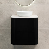 *Clearance* Tura Groove 600mm Curved Wall Hung Vanity Cabinet, Matte Black