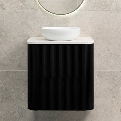 *Clearance* Tura Groove 600mm Curved Wall Hung Vanity Cabinet, Matte Black