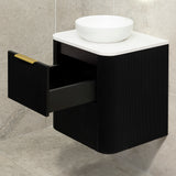 *Clearance* Tura Groove 600mm Curved Wall Hung Vanity Cabinet, Matte Black