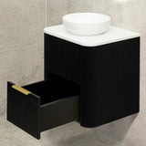 *Clearance* Tura Groove 600mm Curved Wall Hung Vanity Cabinet, Matte Black