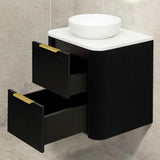 *Clearance* Tura Groove 600mm Curved Wall Hung Vanity Cabinet, Matte Black