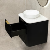 *Clearance* Tura Groove 600mm Curved Wall Hung Vanity Cabinet, Matte Black