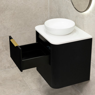 *Clearance* Tura Groove 600mm Curved Wall Hung Vanity Cabinet, Matte Black