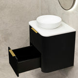 *Clearance* Tura Groove 600mm Curved Wall Hung Vanity Cabinet, Matte Black