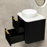 *Clearance* Tura Groove 600mm Curved Wall Hung Vanity Cabinet, Matte Black